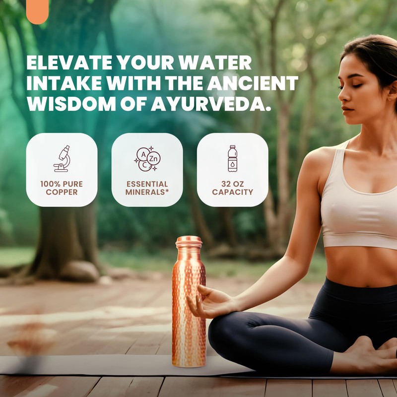 VedVision Copper Water Bottle - 32 Oz Pure Copper Water