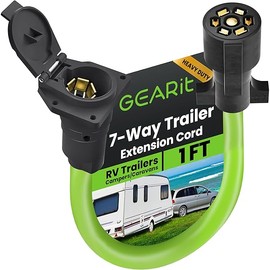 GEARit 7-Way Trailer Extension Cord (1 Foot) 7-Pin Trailer Plug Inline Cord Wire Harness Cable Double Prongs Connector for Gooseneck Hitch, Truck, Camper, RV - 1ft feet