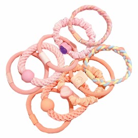 Solaweave Kids Hair Ties Kids Multicolor Heart Ball Braided Design No Damage Elastic Headband Simple Hair Accessories for Girls 10pcs Recital Exercise School Headwear (A Pink + Orange)