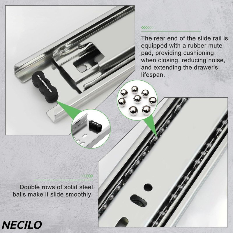 NECILO Full Extension Ball Bearing Drawer Slides 8 10 12