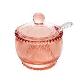 WOLFF - Pearl Crystal Beaded Sugar Bowl with Lid and Spoon - Sugar Holder, Dish for Candy Dispenser, Jelly Jar - Luxury Glassware, Dinner Accessories, Dish Set, Kitchen Utensils - Pink