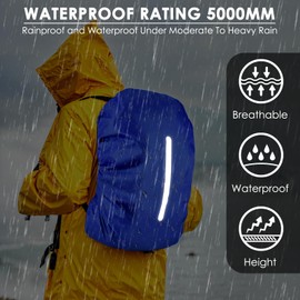 BROTOU 2 Pack Snowproof Backpack Rain Cover,Rucksack Waterproof Covers for Hiking, Camping, Traveling, Outdoor Activities (Blue+Blue with Reflective Strip, 15-25L)