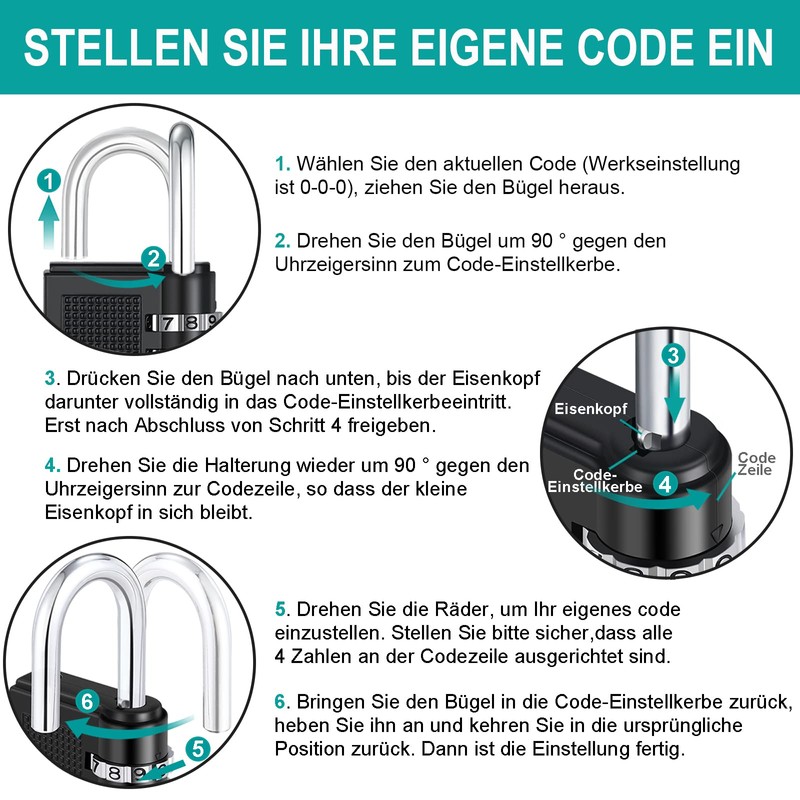ZHEGE Padlock with Combination Code, Combination Lock, 4 Digit, Locker