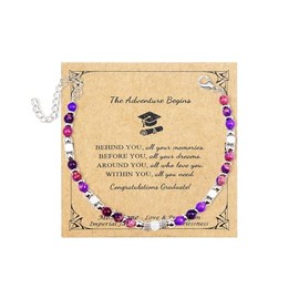 COLORFUL BLING 2025 Graduation Gifts for Her/Women, Tiny Gemstone Graduation Bracelet,Natural Stone Beaded Stretch Bracelets,Adjustable Inspirational Bracelet with Meanningful Card ﻿-Style 6