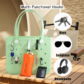 Trendy Beach Bag Accessories Set for Bogg Bag, Phone Storage Bag, 6Pcs Hooks, 2Packs Clear Bags, (White)