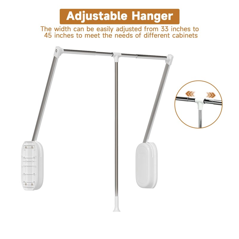bimiti Pull Down Closet Rod White, Adjustable 33-45 inches Side