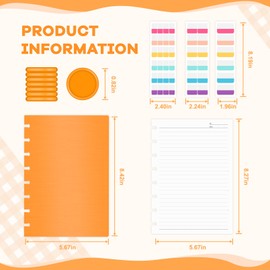 MOSA BEAR Discbound Notebook, 8-Disc Disbound Planner with Removable Pages, 180 Pages Spiral Notebook, Poly Cover Discbound Planner for Work, Travel, Note Taking(With Index Sticker),Orange,A5