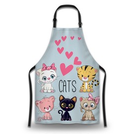 Olikked Chef Apron for Women Cute Cartoon Cats and Hearts Mans Aprons for Grilling for Kitchen Cooking Restaurant BBQ Painting Crafting 27” (W) x 31” (H), Waterproof Apron