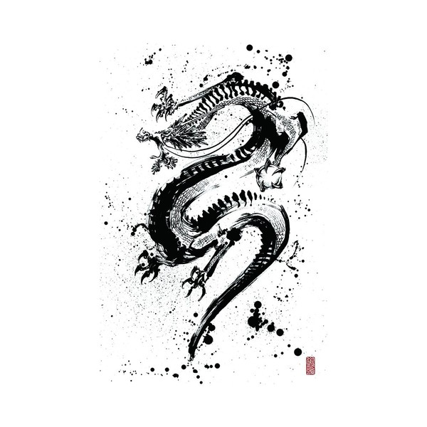 御歌 Head Fabric Panel Ink-Wash Painting Dragons/Z3 K