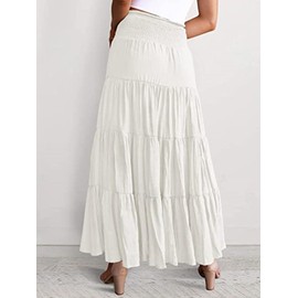 Adigaber Long Skirt Women's Chiffon Bohemian One Size Maxi Skirt Adjustable Strap Dress Holiday Summer Skirt Beach Dresses, White