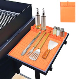 Silicone Grill Mat Silicone Griddle Tools Mat with Drip Pad,Side Shelf Mat Grill Pad for Outdoor Grill Kitchen Counter,Silicone Spatula Mat Blackstone Griddle Accessorie for Cooking&Grilling(Orange)