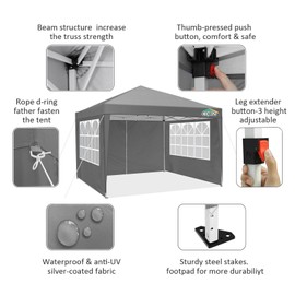 COBIZI 10x10 Pop Up Canopy Tent with 4 Removable Sidewalls Waterproof Commercial Instant Shelter Outdoor Party Tent Portable Canopy Tent for Parties with Carry Bag, Ropes, Stakes (Grey, 10'x10')