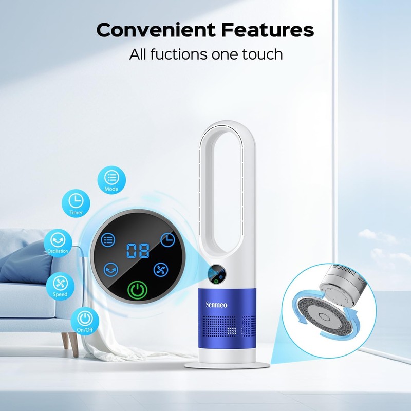 Senmeo Bladeless Fan, 26" Bladeless Tower Fan with Remote, 8