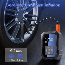 Tire Inflator Portable Air Compressor - 12v DC and Cordless Tire Air Pump up to 150 Psi with Auto Shut-Off, Pressure Gauge, Emergency LED Light for Car Bike SUV Tires