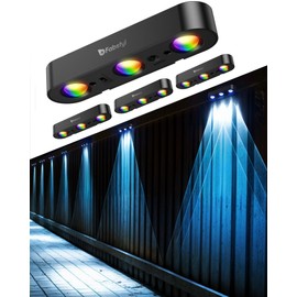 FabStyl Solar Fence Lights, 4 Pack Outdoor Fence Light Solar Powered with Sync Group Control & 10 Light Modes, Solar Wall Lights Outdoor Waterproof IP65 for Deck, Patio, Backyard, Wall, Pool, Step