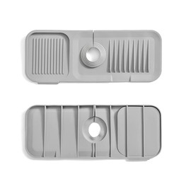 Kitchen Sink Splash Guard - 14.6" x 5.5" Silicone Draining Mat for Kitchen and Bathroom Sink - Gray
