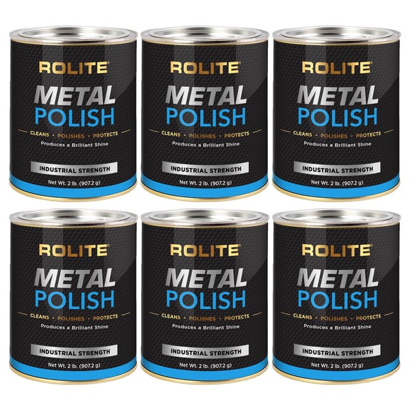 Rolite - RMP2#6PK Metal Polish Paste - Industrial Strength Scratch Remover and Cleaner, Polishing Cream for Aluminum, Chrome, Stainless Steel and Other Metals, Non-Toxic Formula, 2 Pounds, 6 Pack