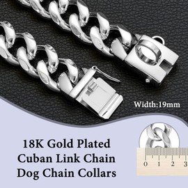 Solid Steel Dog Chain Collar with Buckle,19mm Wide,Heavy Duty Strong Stainless Steel Metal Pet Solid Cuban Links Collars for Dogs(65cm)