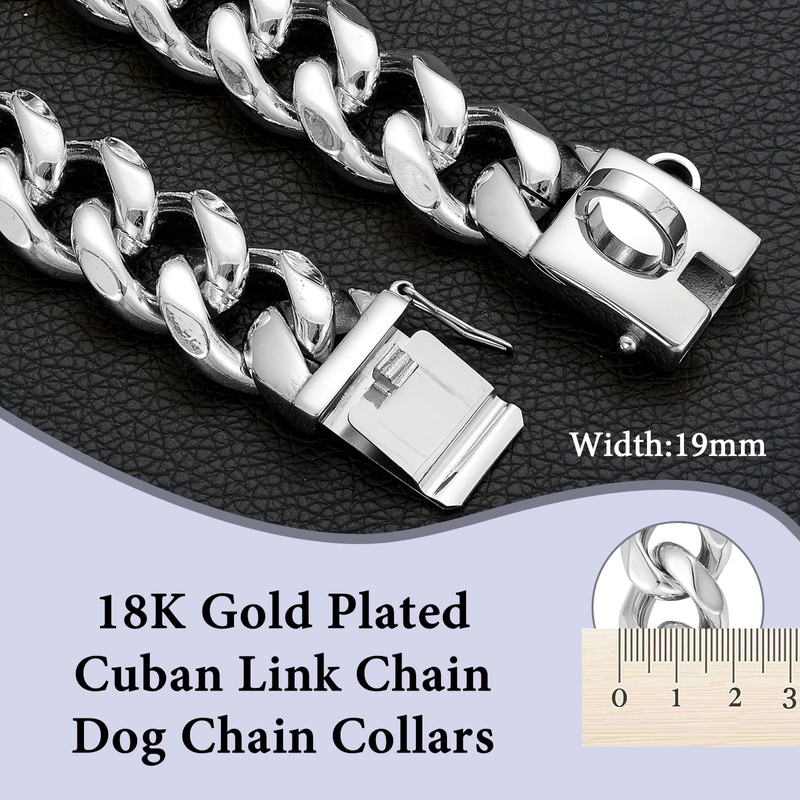 Solid Steel Dog Chain Collar with Buckle,19mm Wide,Heavy Duty Strong