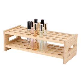 ELLDOO Rollerball Perfume Organizer, 36 Spaces Bamboo Perfume Storage Holder Beauty Scent Holder with Handle, Makeup Lipgloss Lipstick Display Case