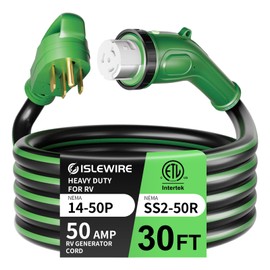 ISLEWIRE 50 Amp 30 Feet RV Power Cord, Heavy Duty 6/3 + 8/1 Gauge STW 50A Generator Cord, NEMA 14-50P to SS2-50R LED Power Indicator Twist Lock for RV Trailer Camper and Generator to House, ETL Listed