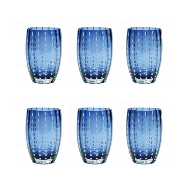 Zafferano Perle Tumbler-Handmade Transparent Coloured Glass, cl 32 h 109mm d 71mm-Set 6 Pieces-Grey Blue