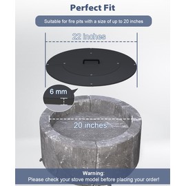 22" Round Fire Pit Lid Fits for Bonfire Pits up to 20", Metal Cover with Handle, All-Weather Resistance Outdoor Firepit Accessory, Smokeless Fire Pit Cover for Fire Tables