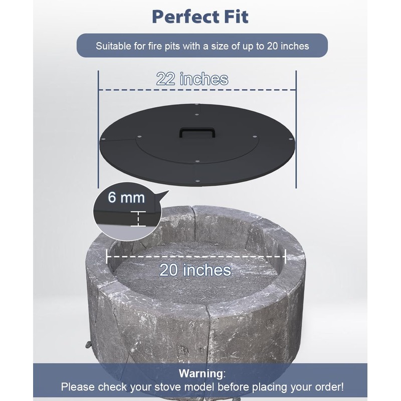 22" Round Fire Pit Lid Fits for Bonfire Pits up