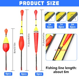 YOUNGSAY 18-Piece Fishing Floats Fishing Set with Sinker & Fishing Line & Fishing Hooks, Flexible Float Set Fishing, Suitable for Freshwater Fishing and Sea Fishing (3 Shapes)