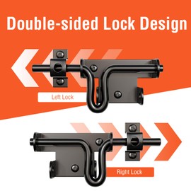 Slide Bolt Gate Latch for Wooden Fence, Heavy Duty Black Sliding Barn Door Latch Hardware with Padlock Hole, Outdoor Sliding Lock Latch for Shed, Wooden Fences, Barn, Yard, Vinyl (2pcs)