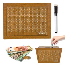 Wooden Money Box, Retro Money Box Storage Box, Piggy Bank with Marker, Economy Box, Reusable with Savings Target and Numbers for Ticking, Helps Children the Habit of Saving