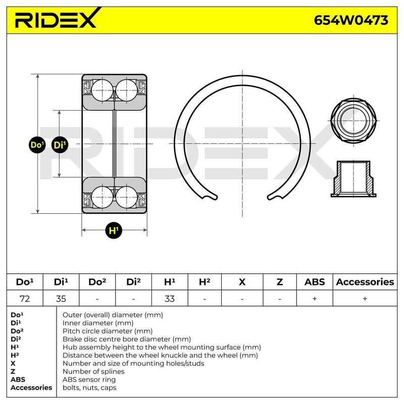 RIDEX Wheel Bearing Kit 654W0473 Front Left Front Right with