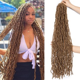 Shoobidoo 6Packs 36 Inch New Soft Locs Crochet Hair 27# Honey Blonde Pre Looped Super Long Faux Locs Crochet Braids Curly Wavy Goddess Locs Dreadlocs Synthetic Hair For Black Women