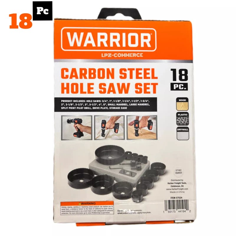 Warrior carbon steel hole saw set 18pc. NEW / US