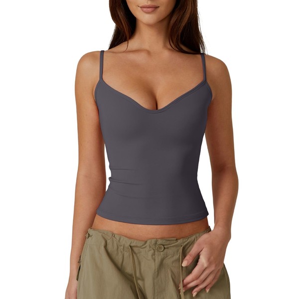 QINSEN Women's Strappy Deep V-Neck Crop Top Slimming Fit Y2K