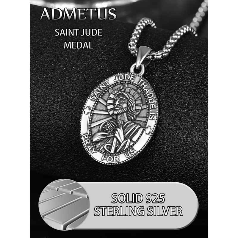 Sterling Silver St Jude Necklace for Men Saint Jude Thaddeus