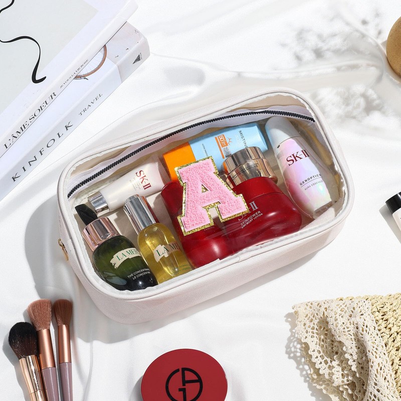 YOOLIFE Initial Make Up Bag Travel Toiletry Bag, Clear Makeup