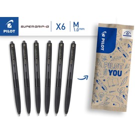 PILOT Super Grip G Retractable Ballpoint Pen, Set of 6 in M (Black)