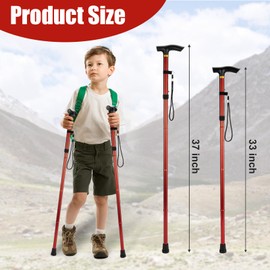 Elfzone Trekking Poles - Hiking Poles for Kids,Telescopic, Collapsible, Ultralight for Hiking (Red)