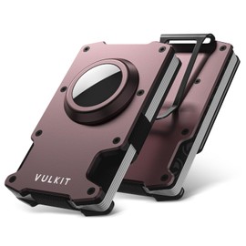 VULKIT Minimalist Slim Wallet for Mens with Money Clip- RFID Blocking with AirTag Holder Design Metal Wallet, Metal Brown