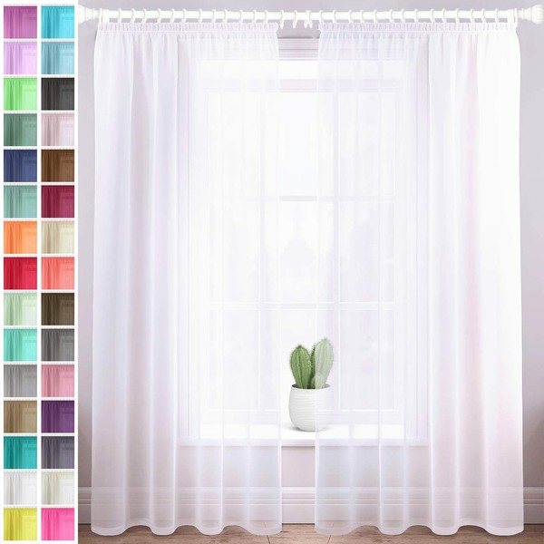 Megachest gathering tape voile curtain(Pure White W 56" x L