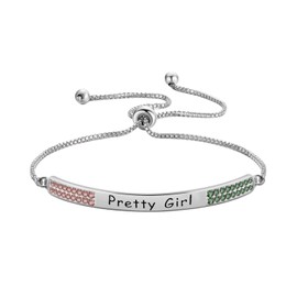 CENWA Pink and Green Zircon Adjustable Bracelet Sorority Gifts Graduation Gift Pretty Girl Graduation Jewelry, 7-11, no gemstone