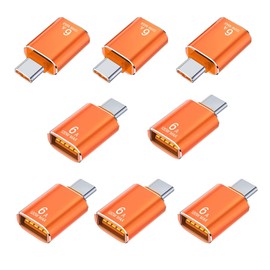 8 Pack 10Gbps/120W Type C Male to USB Female OTG Adapter, Orange USB C to USB3.1 Adapter for Smartphone, PC, Laptop, Tablet, Keyboard etc.