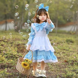 R-Dream Alice Cosplay, Children, Girls, Kids, Short Sleeve, Adjustable, Wonderland Costume, Maid Clothes, Dress, Apron, Cute, Halloween, Costume, Easter, Light Blue (L 4.7 - 51.2 inches (12 - 130 cm))