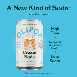 OLIPOP Prebiotic Soda Pop, Cream Soda, A New Kind of Soda Packed with Prebiotics, Fiber, and Botanicals, Gluten Free, Vegan, GMO Free, 12oz (12-Cans)