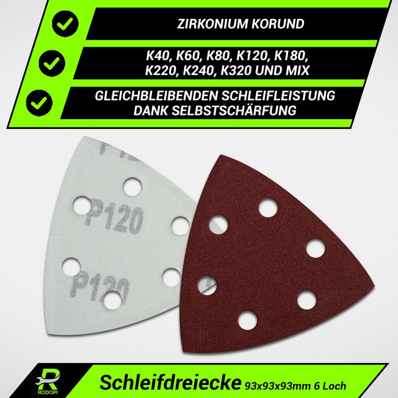 RODOPI RedDevil Sanding Triangles for Delta Sanders Grit 40-320 Zirconia
