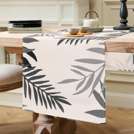 Table Runner Grey Modern Table Runner Black Leaves Table Runner Polyester Table Runner Black Table Runner Washable Table Runner Small for Indoor and Outdoor Dining Room Party Holiday 40 x 140 cm