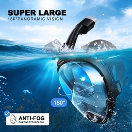 Odoland Snorkeling Packages for Adults & Youth, Full Face Snorkel Mask with Camera Mount, Adjustable Swim Fins, Mesh Bag, Anti-Fog Anti-Leak Scuba Diving Gear for Men & Women, Black L