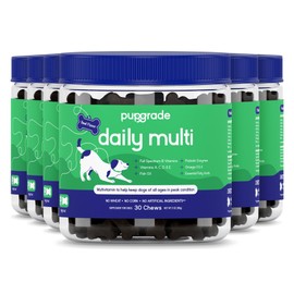 PupGrade Daily Multivitamin for Dogs - All-in-One Supplement for Digestive, Immune, Skin and Coat Health - Probiotic Enzymes, Omega Fish Oil, Vitamins A, C, D & E – 180 Soft Chews