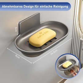 Soap Dish No Drilling with Drain, Soap Holder for Wall Mounting in the Shower (Grey)